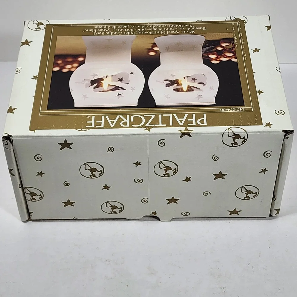 Vintage 2000 Pfaltzgraff White Angel Mini Floating‎ Pillar Candle Set (2) NIB